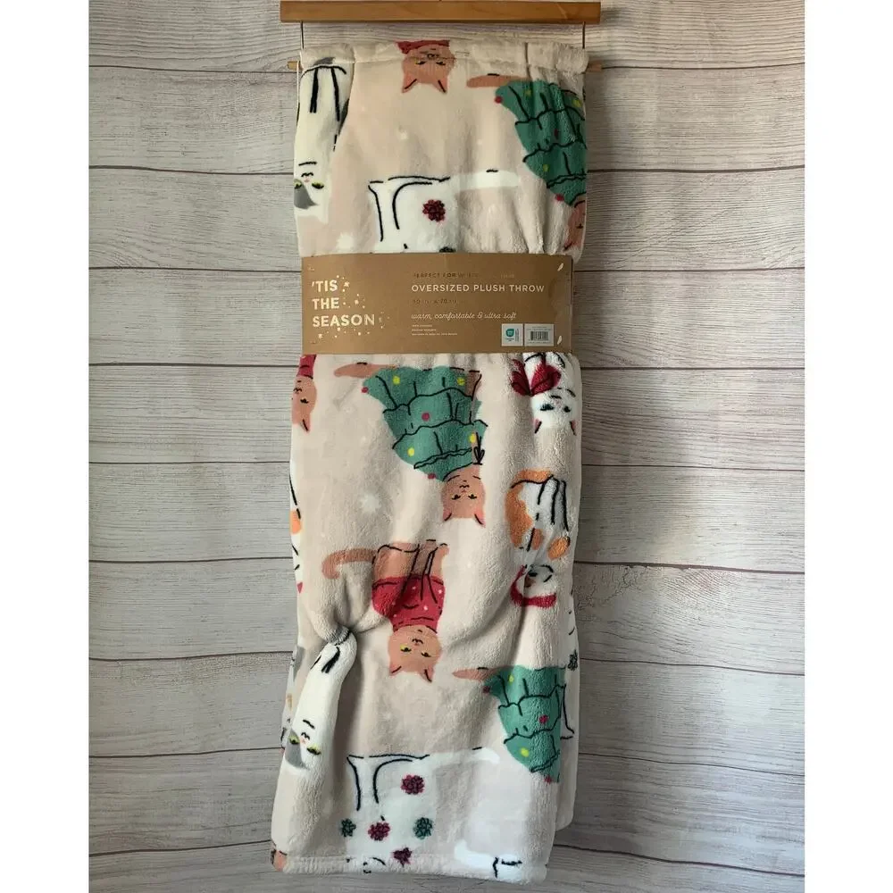 TisThe Season Christmas Cat Blanket Oversized Plush Throw 60x70